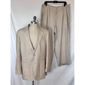 Alan Flusser Men's 100% Linen Suit Flax‎ Beige Jacket Size L - Pants Size 36x30